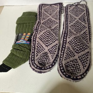Bundle of Hand-Made Crocheted Native American style slippers and NWT Leg Warmers